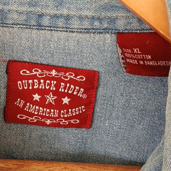 Outback Rider Denim Western Pearl Snap Button Up Shirt - Picture 2 of 4